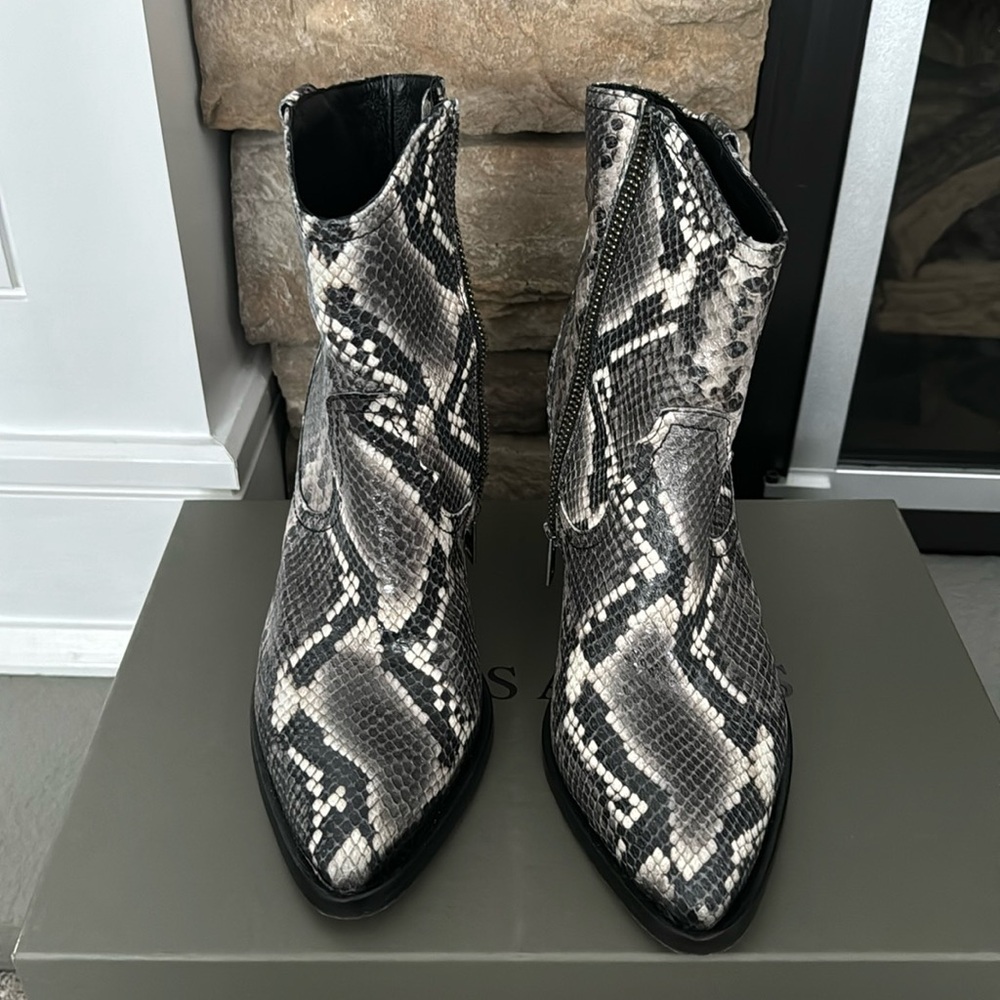 All Saints ankle snake embossed boot